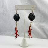 Red Coral & Black Lava Earrings
