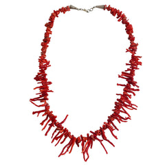 Native American Red Coral Sterling Silver Necklace