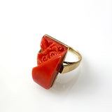 Carved Red Coral 14Kt Gold Ring 6.5 Vintage