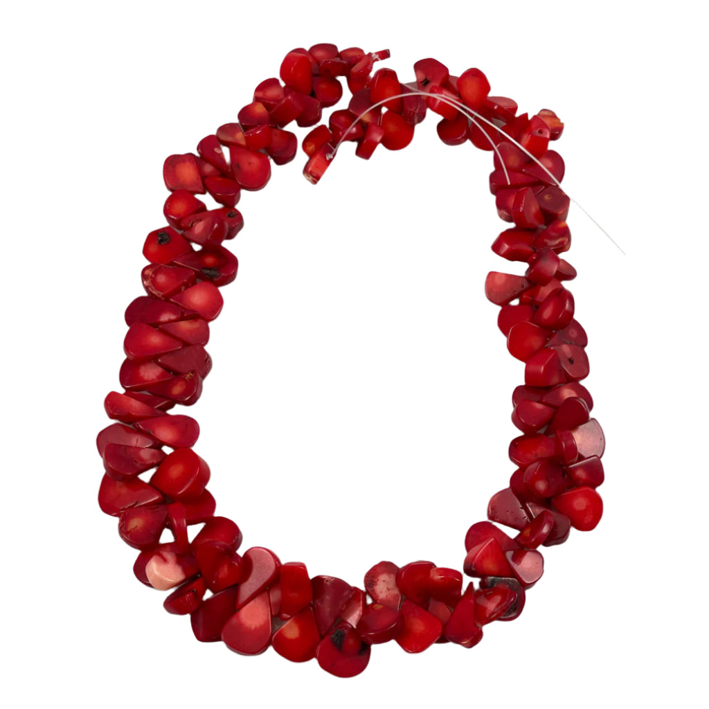 Large Red Coral Flat Teardrop Beads