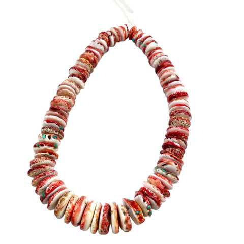 Red Spiny Oyster Shell with Turquoise Heishe Beads
