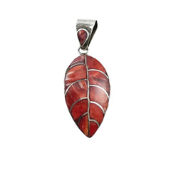 Red Spiny Oyster Shell & Sterling Leaf Pendant