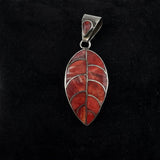 Red Spiny Oyster & Sterling Leaf Pendant