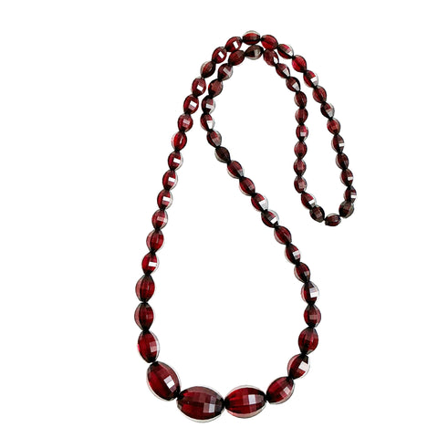 Cherry Red Bakelite Necklace Faceted Beads