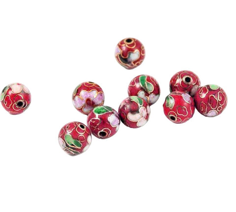 Cloisonne Red Round Beads Vintage Chinese