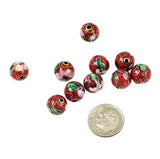 Cloisonne Red Round Beads Vintage Chinese