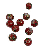 Cloisonne Red Round Beads Vintage Chinese