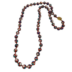 Red Floral Cloisonne Beaded Necklace Vintage