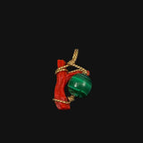 Italian Red Coral & Malachite Pendant Vintage