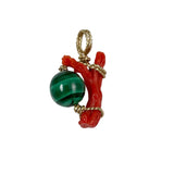Italian Red Coral & Malachite Pendant Vintage