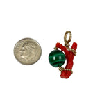 Italian Red Coral & Malachite Pendant Vintage
