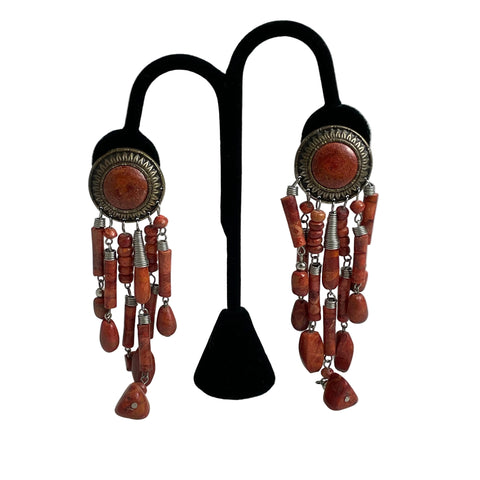 Red Sponge Coral Chandelier Vintage Earrings