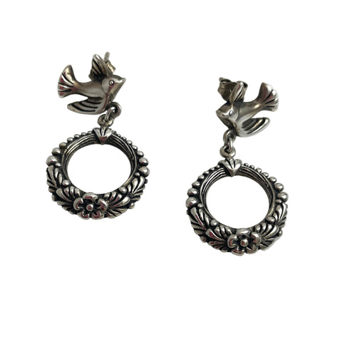 Sterling Silver Dove Earrings Signed REO