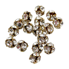 Crystal & Gold Rhinestone Beads Balls 6mm - 6 beads