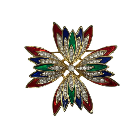 Jewel Tone Rhinestone & Enamel Brooch