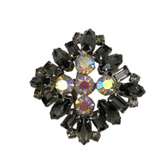 Black Diamond Smoky Gray Rhinestone Brooch Vintage
