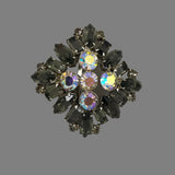Black Diamond Smoky Gray Rhinestone Brooch Vintage