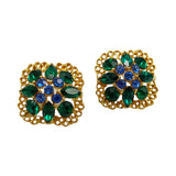Green and Blue Rhinestone Gold Earrings