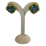 Green and Blue Rhinestone Gold Earrings