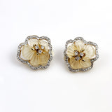 Floral Rhinestone Clip On Earrings Vintage