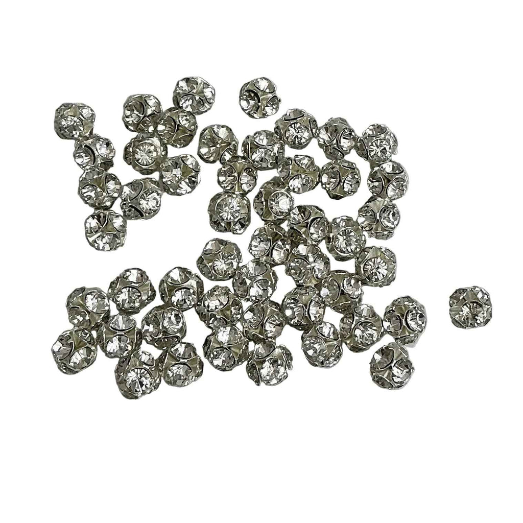 Crystal & Silver Rhinestone Beads Balls 4 & 6mm - 6 beads