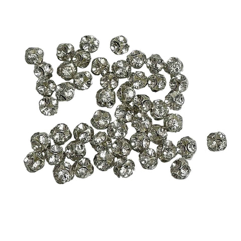 Crystal & Silver Rhinestone Beads Balls 4 & 6mm - 6 beads