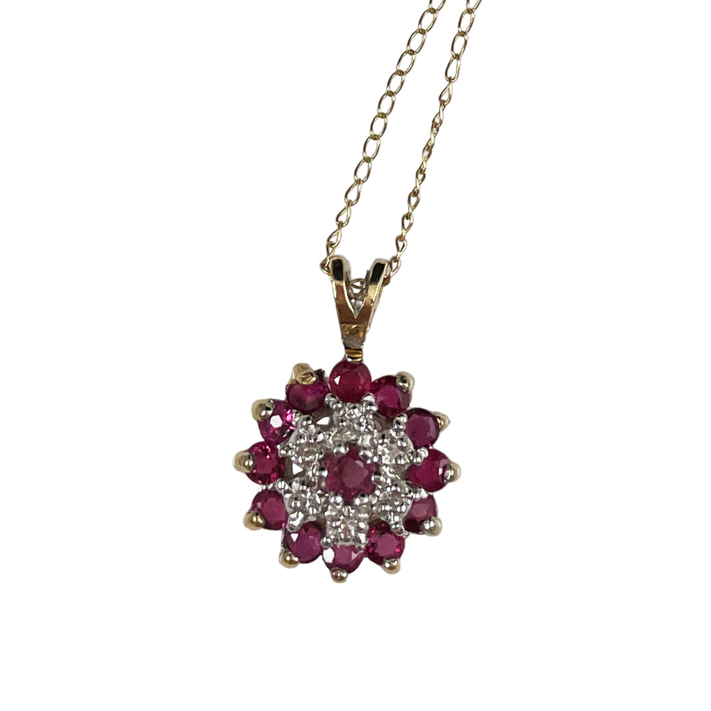 Ruby & Diamond Pendant Necklace 10K Gold