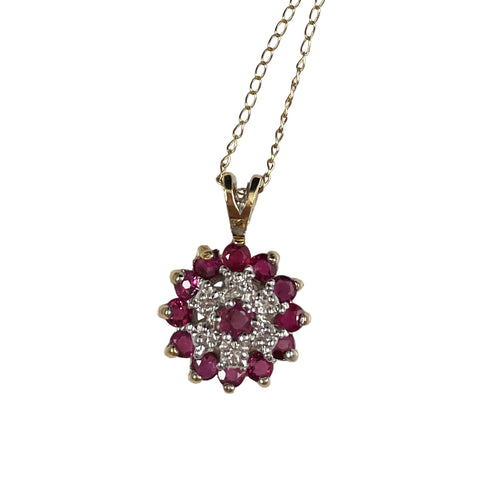Ruby & Diamond Pendant Necklace 10K Gold