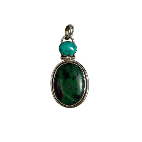 Ruby Zoisite & Larimar Sterling Silver Pendant