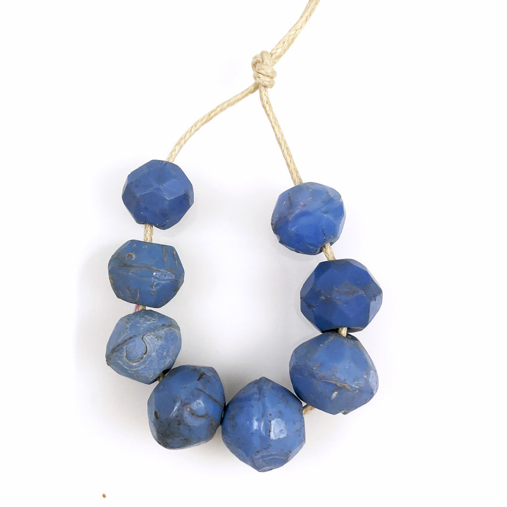 Antique European Blue Faceted Glass Trade Beads