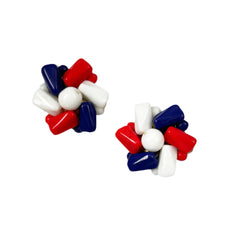 Red White Blue Glass Clip On Earrings Vintage