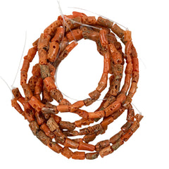 Salmon Coral Rough Tube Beads Natural Vintage