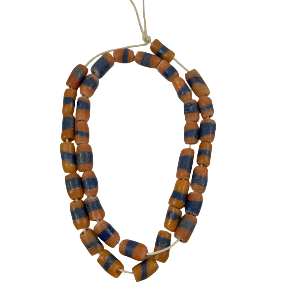African Blue Orange Striped Powder Glass Beads