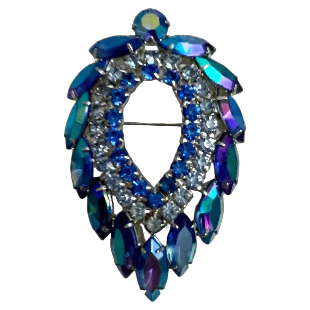 Sarah Coventry Blue Lagoon Rhinestone Brooch AB Blue
