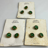 Schwanda Green Glass Flower Buttons on Cards Vintage German