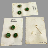 Schwanda Green Glass Flower Buttons on Cards Vintage German