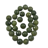 Dark Green Serpentine Faceted 13mm Round Bead Strands