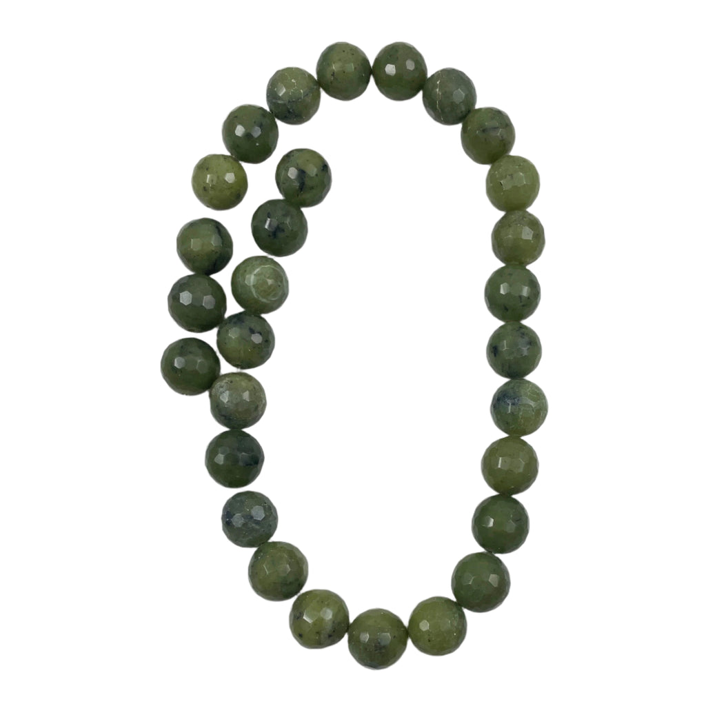 Dark Green Serpentine Faceted 13mm Round Bead Strands