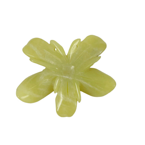 Serpentine or Lemon Jade Large Carved Flower Pendant