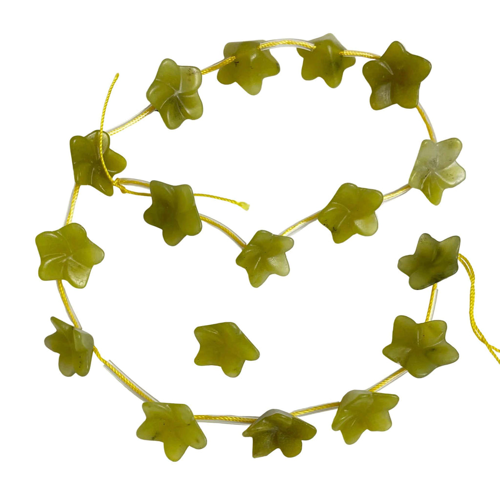 Serpentine New Jade Green Carved Flower Beads 15mm