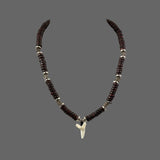 Fossilized Shark Tooth & Wood Unisex Necklace Surfer Vintage