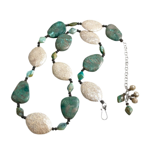 Amazonite & Shell Necklace Long Vintage
