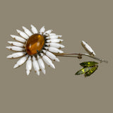 Schreiner Daisy Floral Rhinestone Brooch Signed Vintage