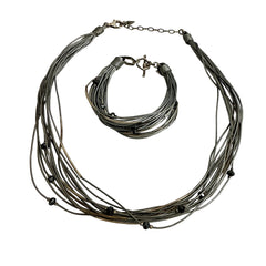 Silpada Modernist Sterling Silver & Silver Leather Necklace & Bracelet Set