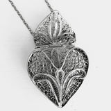Vintage Silver Filigree Heart Locket Necklace