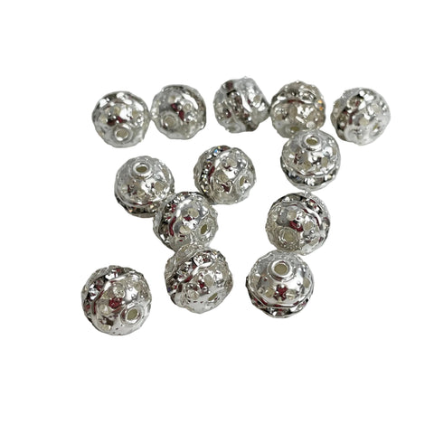 silver and rhinestone round beads vintage
