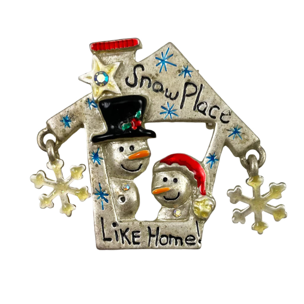 Snow Place Like Home Snowman Brooch by AJMC