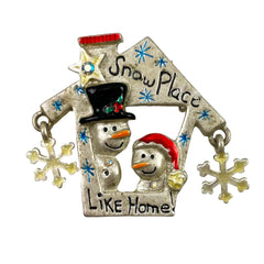 Snow Place Like Home Snowman Brooch by AJMC