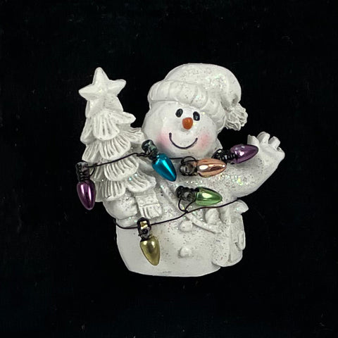 Ceramic Snowman Brooch Holiday