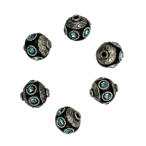 Silver & Aqua Rhinestone Kashmiri Beads (5)